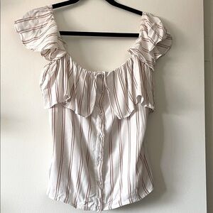 Privacy Please Ruffle Stripe Blouse-Small